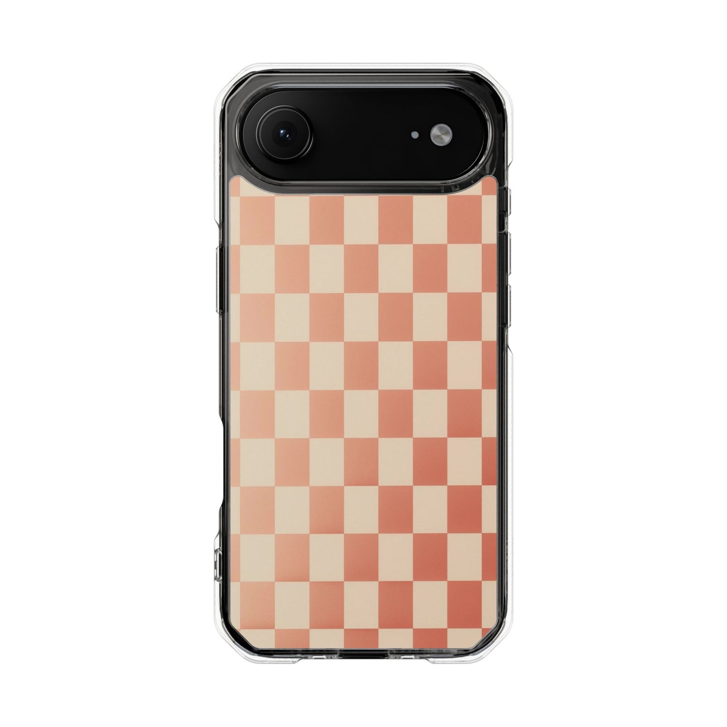 Clear Magnetic Phone Case — Peach Checkerboard Impact Protection