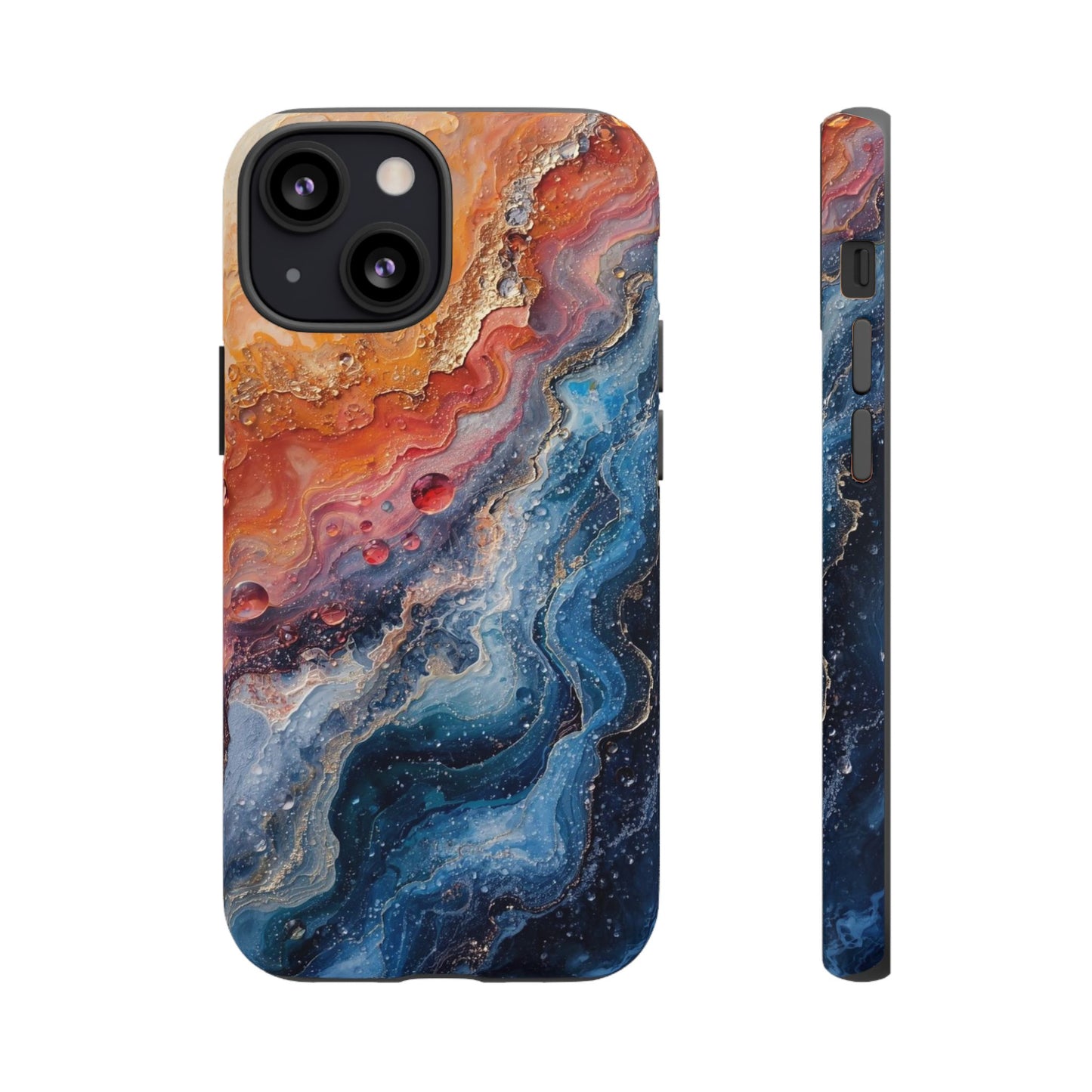 Marbled Galaxy Tough Phone Case — Abstract Blue & Coral Protective Cover