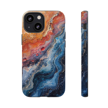 Marbled Galaxy Tough Phone Case — Abstract Blue & Coral Protective Cover