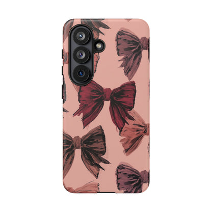Bow Pattern Tough Phone Case — Pink Watercolor Bows Protective iPhone Cover