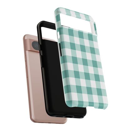 Mint Green Buffalo Check Tough Phone Case — Durable Plaid Protective Cover