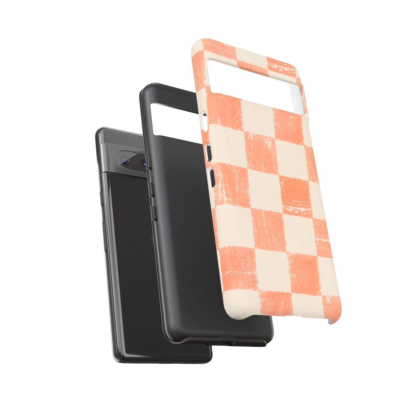 Peach Checkerboard Tough Phone Case — Retro Distressed Grid Design