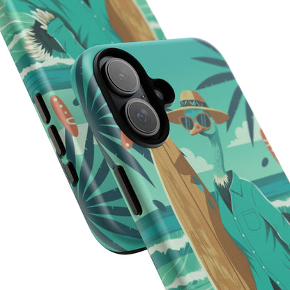 Phone Case — Retro Dressed Seagull Surfing Beach Illustration