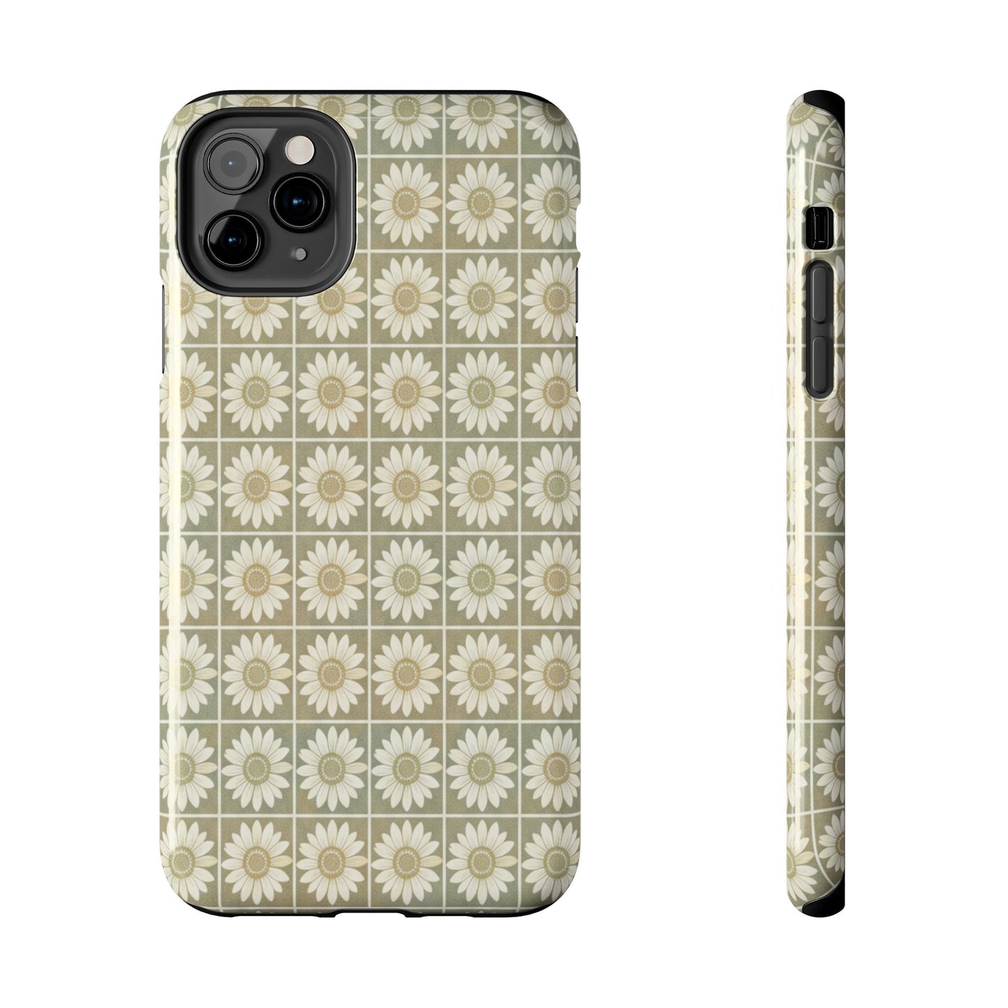 Daisy Tile Tough Phone Case — Retro Floral Protective Phone Cover