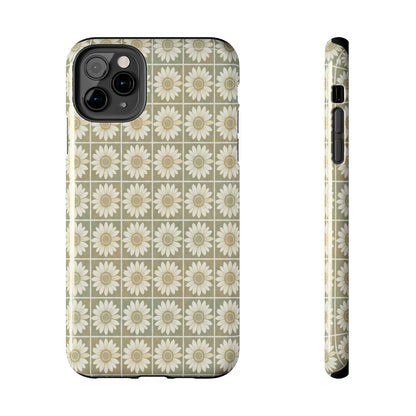 Daisy Tile Tough Phone Case — Retro Floral Protective Phone Cover