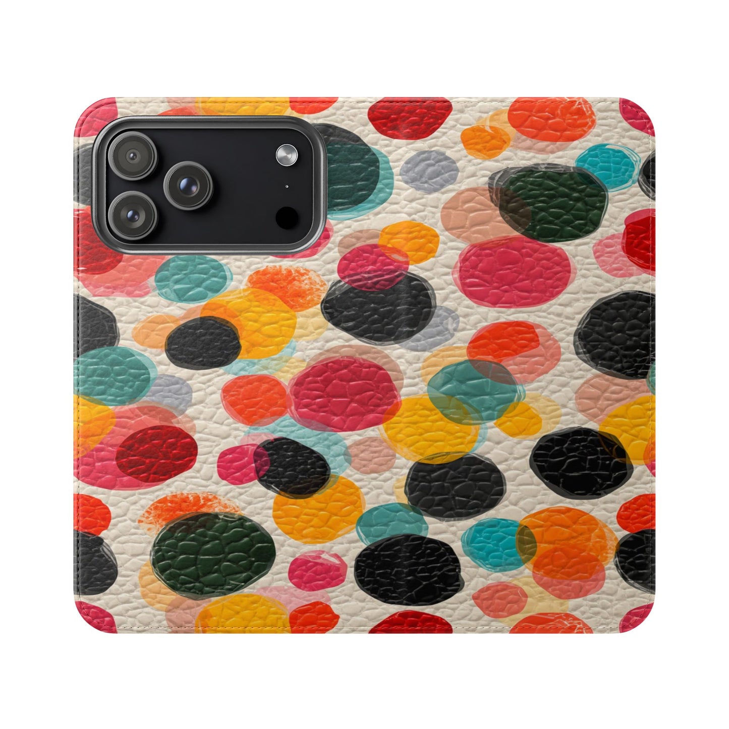 Colorful Confetti Dot Flip Phone Case — Retro Polka Wallet Cover