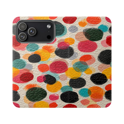 Colorful Confetti Dot Flip Phone Case — Retro Polka Wallet Cover