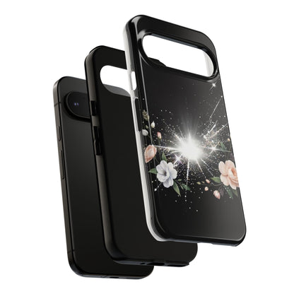 Floral Burst Phone Case — Protective Black Sparkle Design