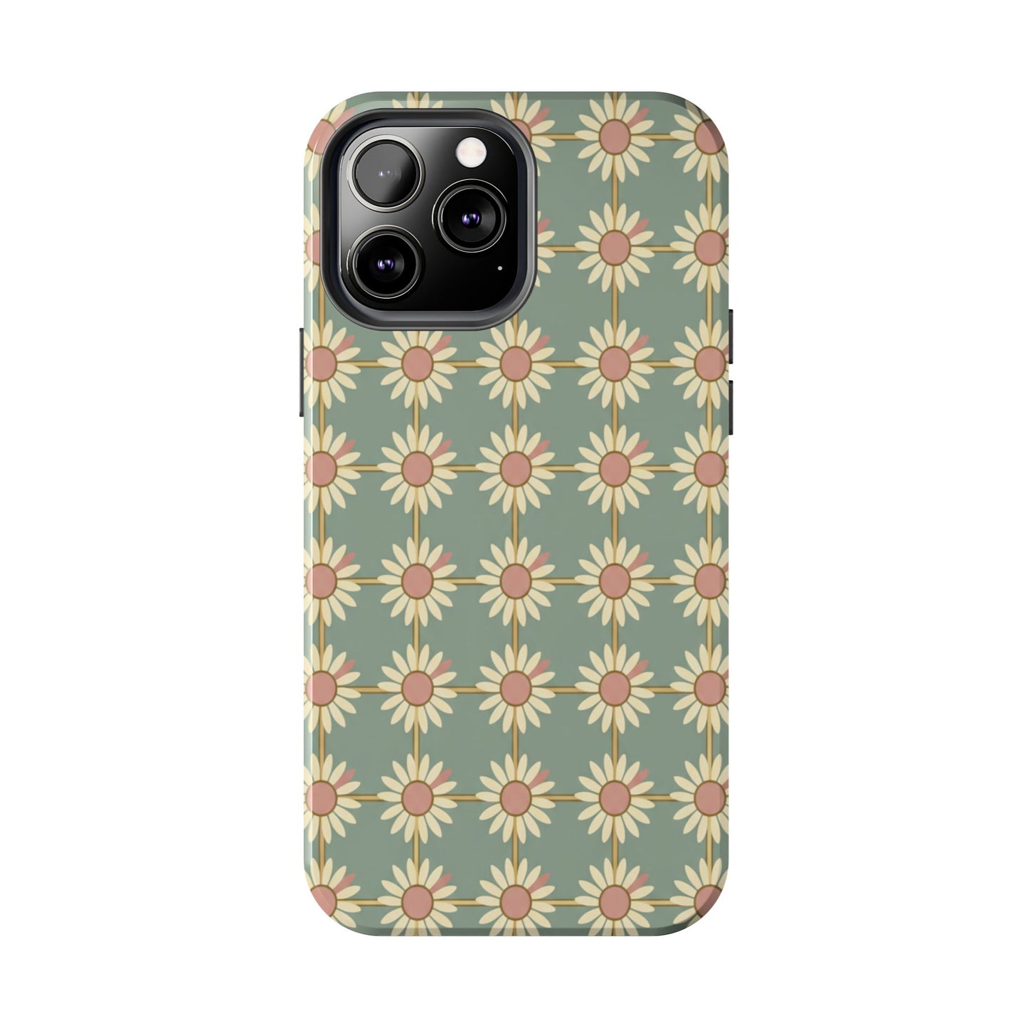 Daisy Pattern Tough Phone Case — Retro Floral Protective Cover