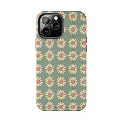 Daisy Pattern Tough Phone Case — Retro Floral Protective Cover