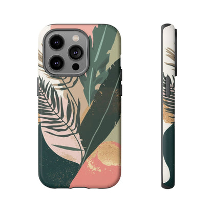 Tropical Leaf Tough Phone Case — Abstract Pink & Green Botanical Protective Cover