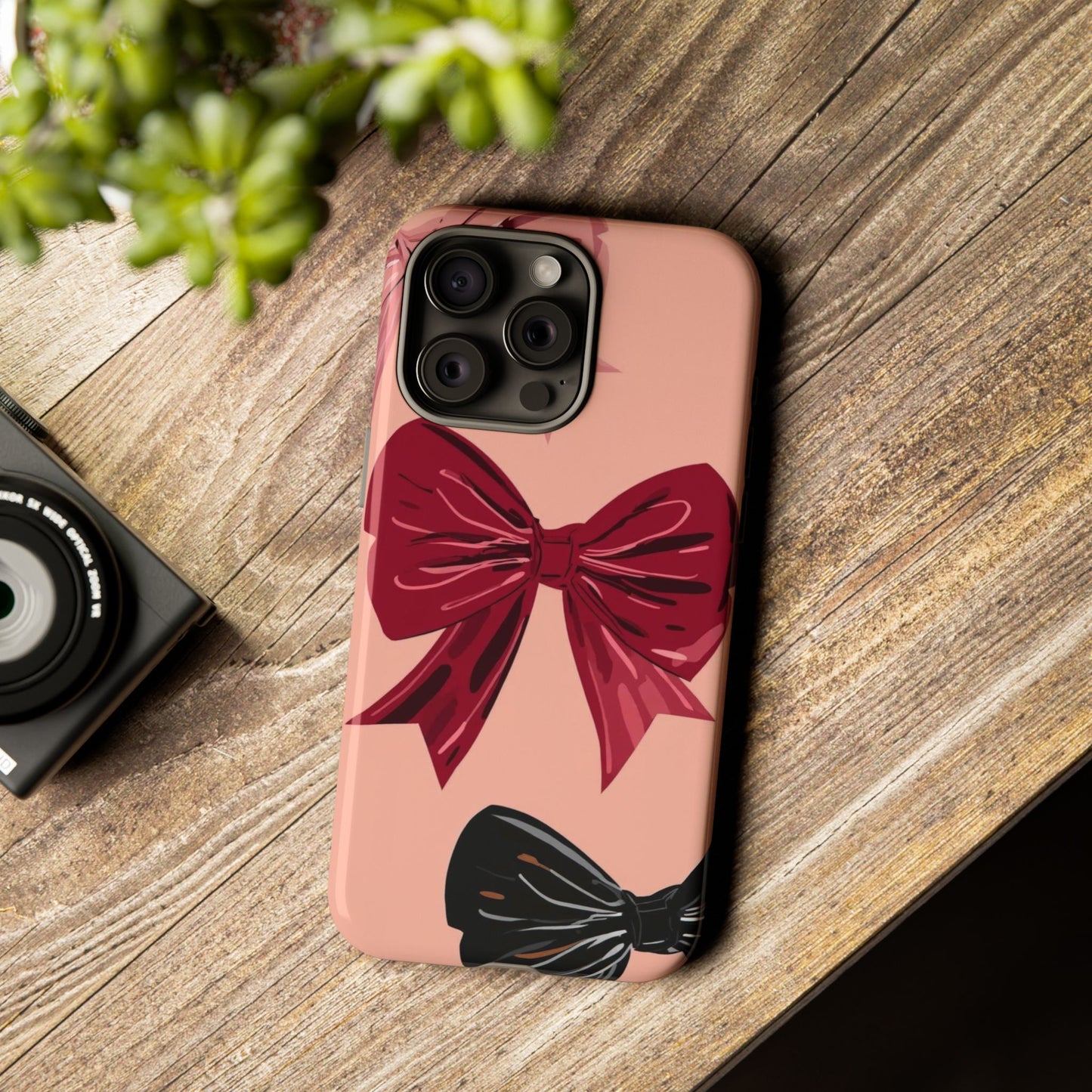 Bow Pattern Tough Phone Case — Pink, Red & Black Decorative Bows