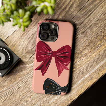 Bow Pattern Tough Phone Case — Pink, Red & Black Decorative Bows