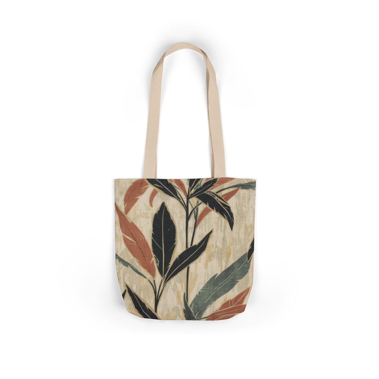 Botanical Canvas Tote Bag — Earth Tones Leaf Print