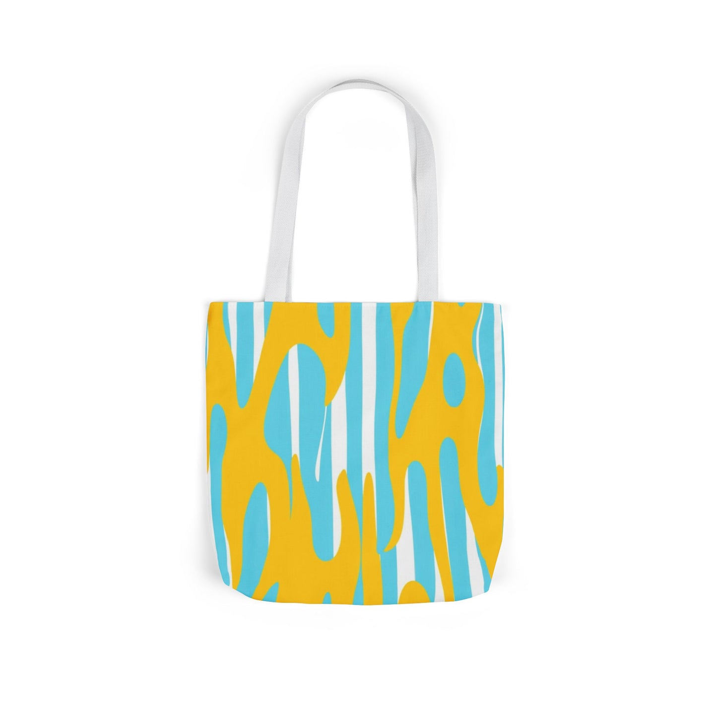 Abstract Wave Pattern Canvas Tote Bag — Bright Blue & Yellow