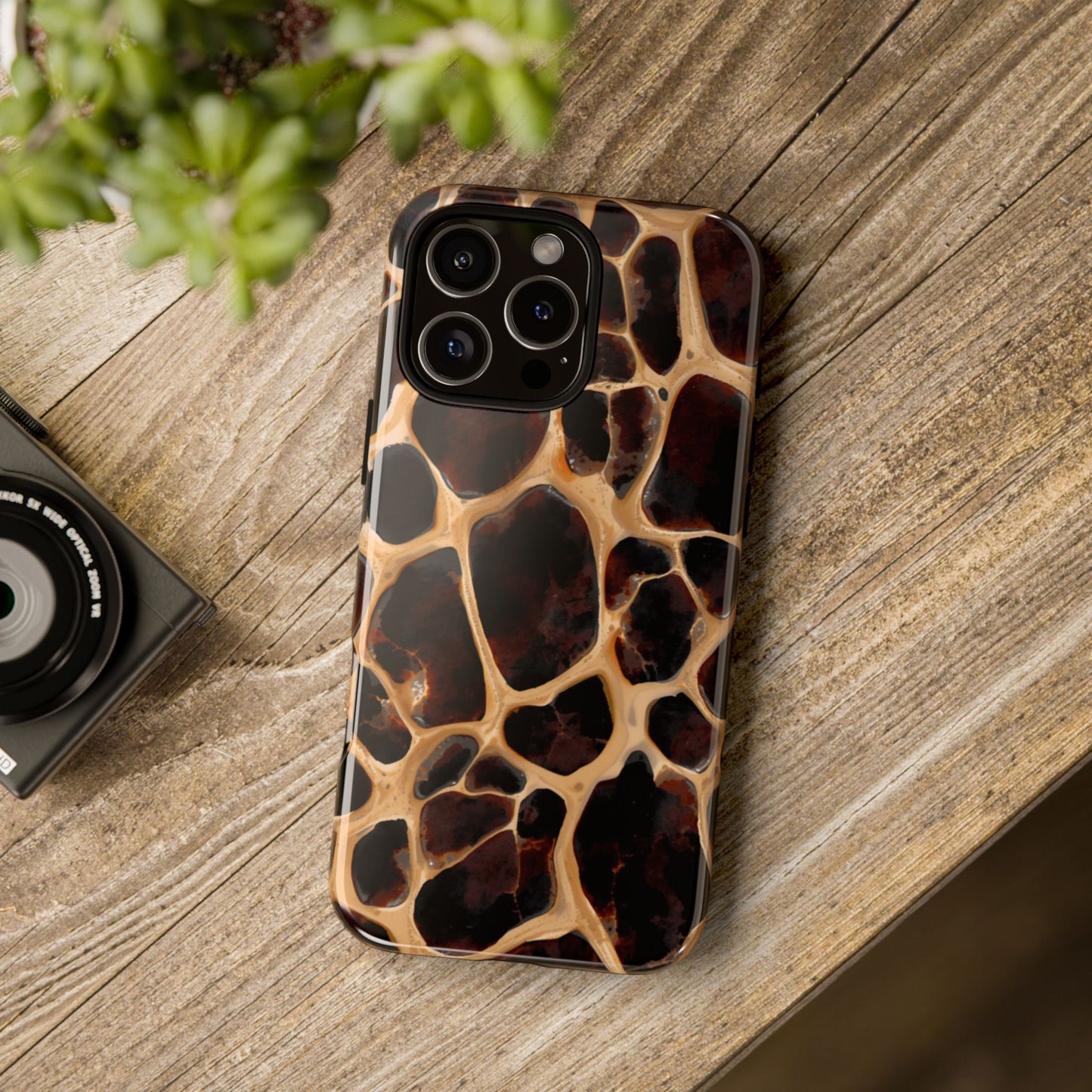 Phone Case — Brown Leather Dot Texture Rugged Protective Cover