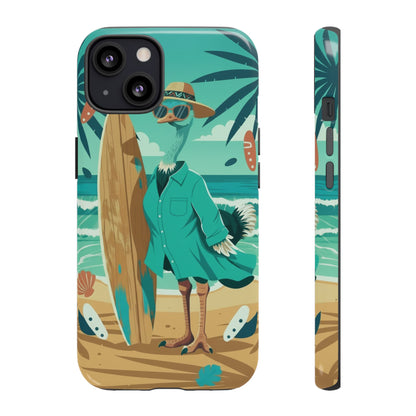 Phone Case — Retro Dressed Seagull Surfing Beach Illustration
