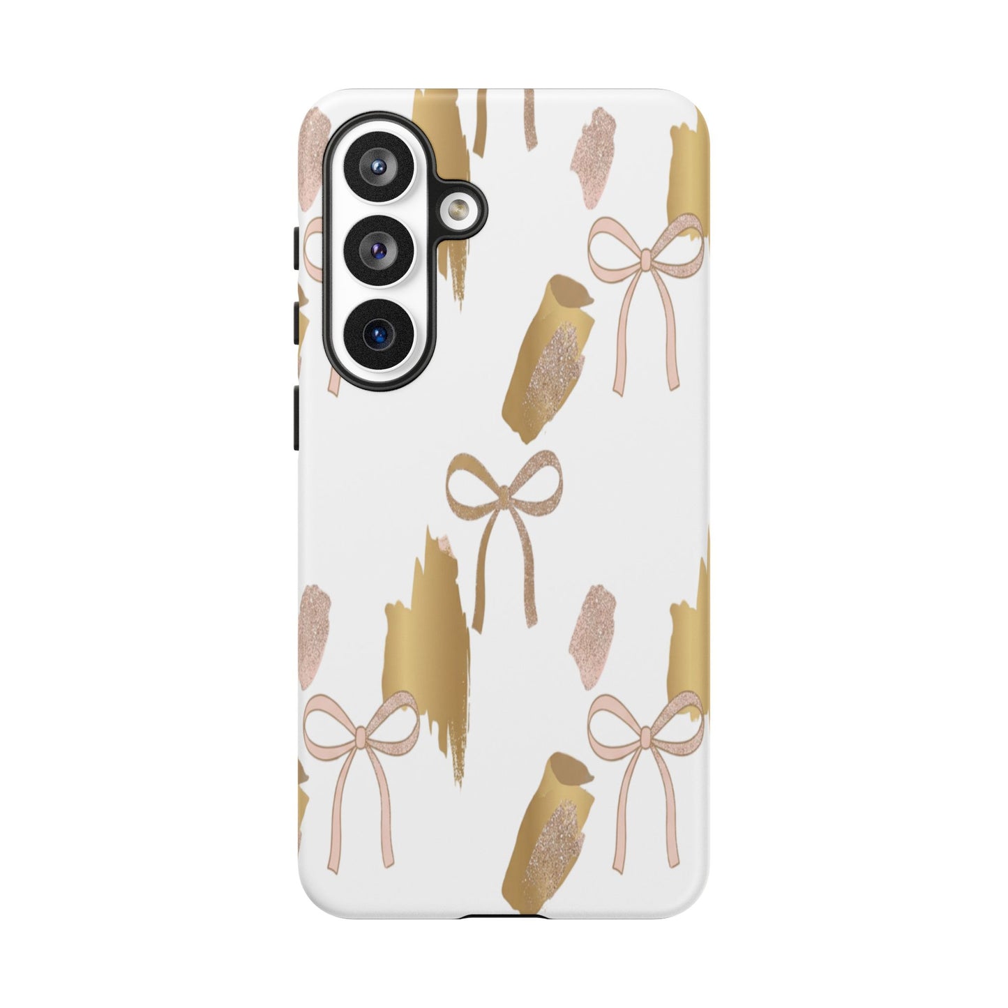 Phone Case — Gold Brushstroke & Blush Bow Pattern
