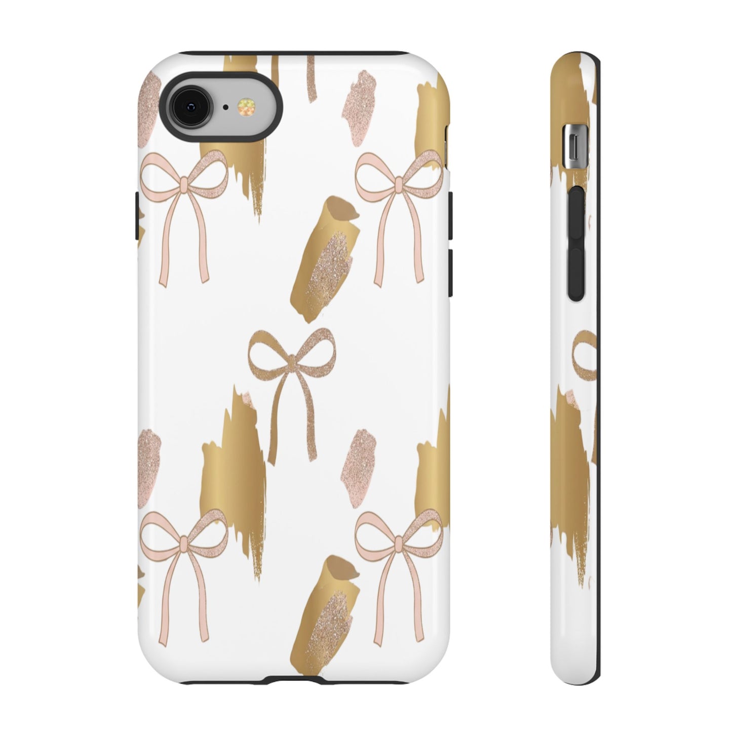 Phone Case — Gold Brushstroke & Blush Bow Pattern