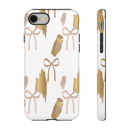 Phone Case — Gold Brushstroke & Blush Bow Pattern