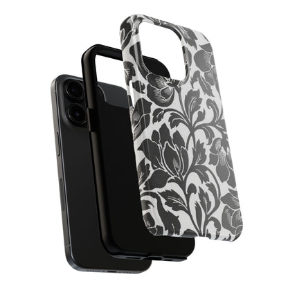 Tough Phone Case — Black & White Vintage Floral Protective Cover