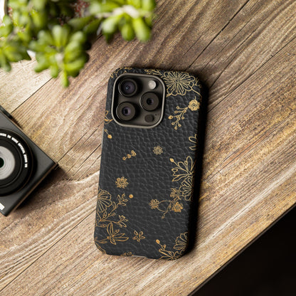 Floral Gold Foil Leather Texture Tough Phone Case
