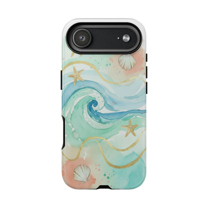 Sea Breeze Wave Phone Case — Pastel Seashell & Starfish Tough Case