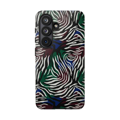 Zebra Camo Tough Phone Case – Green & Blue Animal Print Protective Cover