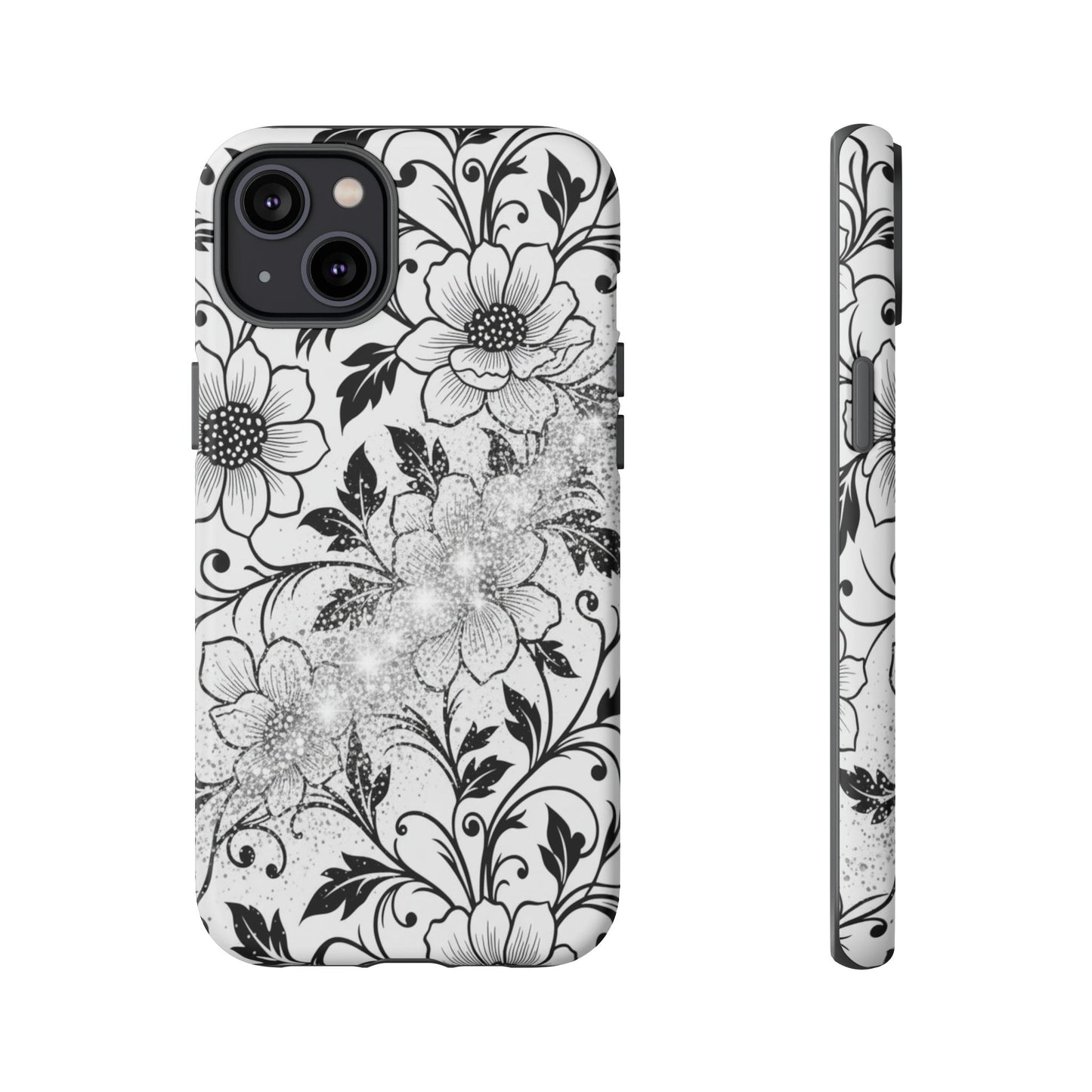 Floral Lace Phone Case — Black & White Vintage Flower Protective Case