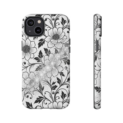 Floral Lace Phone Case — Black & White Vintage Flower Protective Case