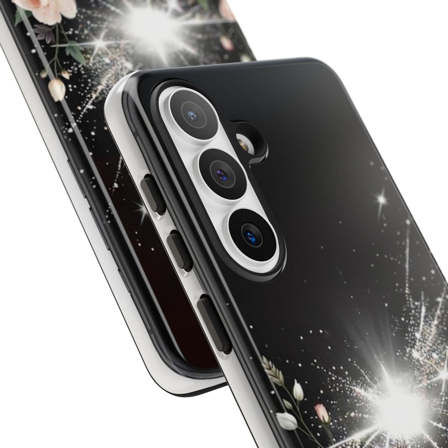 Floral Burst Phone Case — Protective Black Sparkle Design
