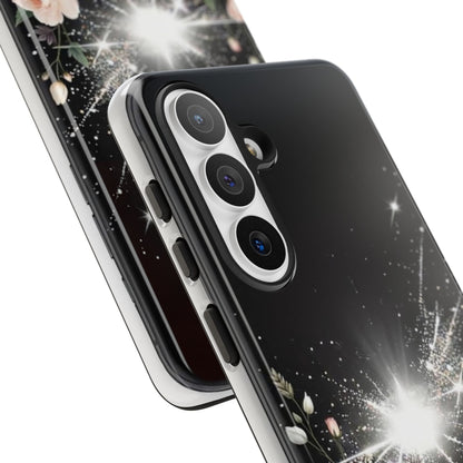 Floral Burst Phone Case — Protective Black Sparkle Design