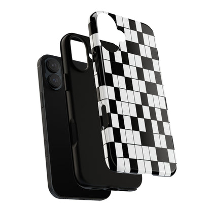 Crossword Grid Phone Case — Black & White Puzzle Pattern Tough Phone Cover