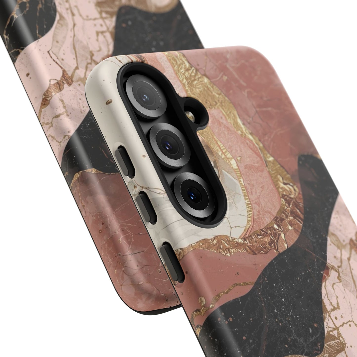Marbled Rose Gold Phone Case — Abstract Pink & Black Protective Tough Case