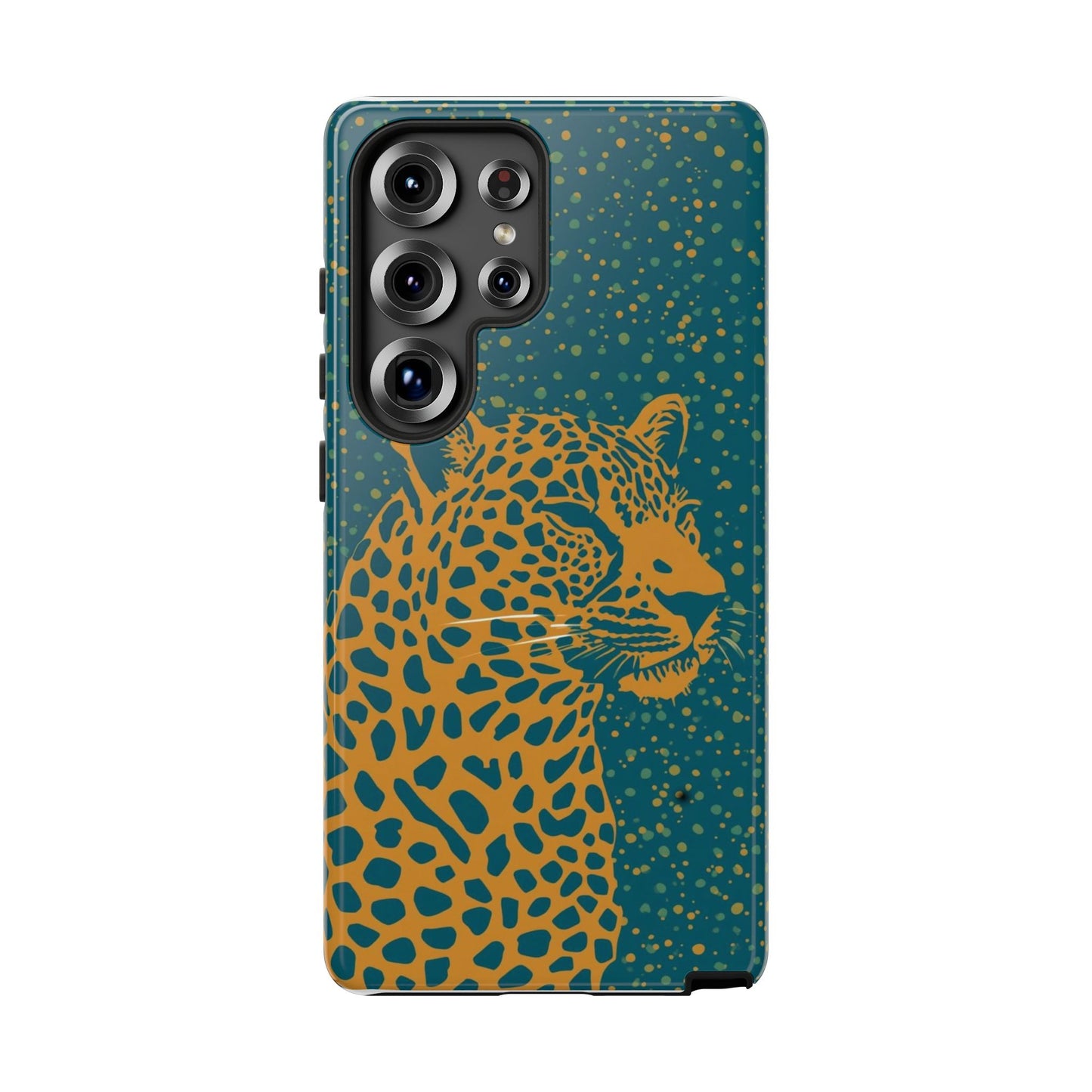 Leopard Spotlight Phone Case — Teal Gold Animal Print Protective Cover