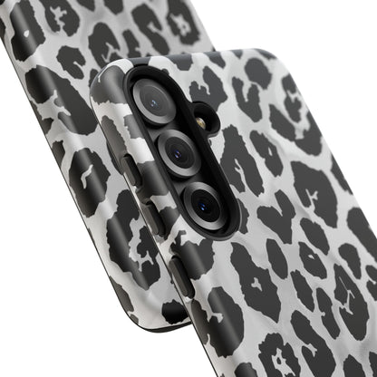 Leopard Print Tough Phone Case – Black & White Animal Pattern Protective Cover