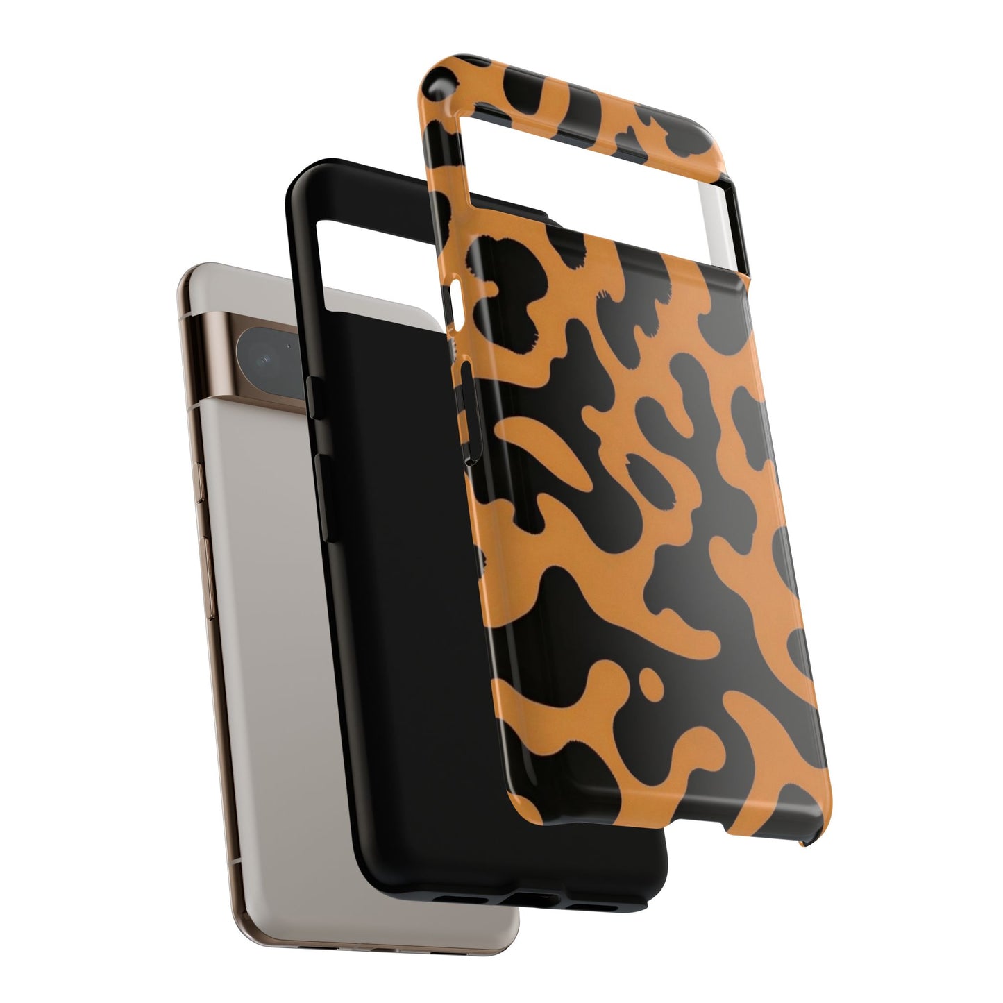 Leopard Print Phone Case — Orange & Black Tough Pattern Protective Cover