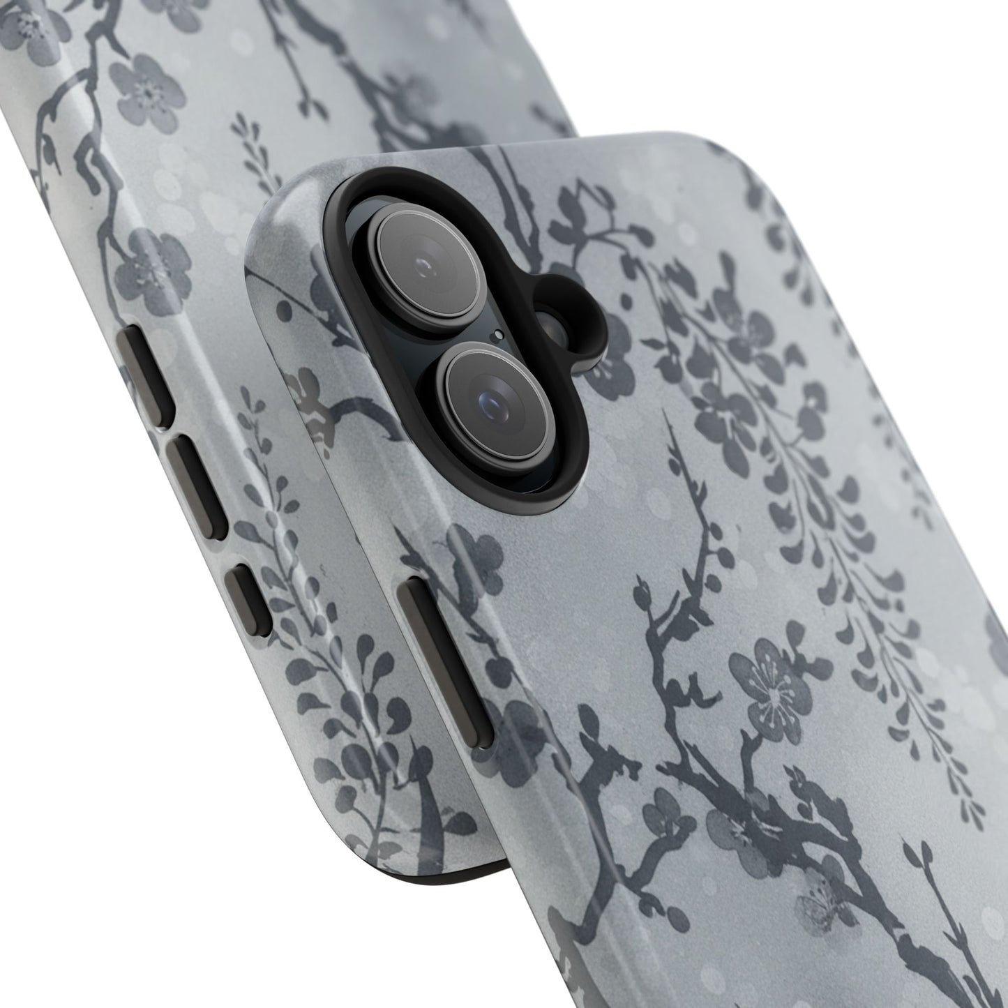 Tough Phone Case — Gray Cherry Blossom Ink Floral Design
