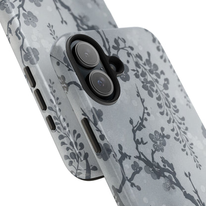 Tough Phone Case — Gray Cherry Blossom Ink Floral Design