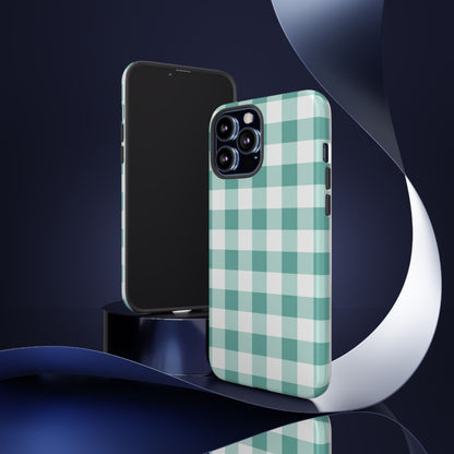 Mint Green Buffalo Check Tough Phone Case — Durable Plaid Protective Cover