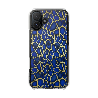 Blue & Gold Giraffe Pattern Clear Magnetic Phone Case