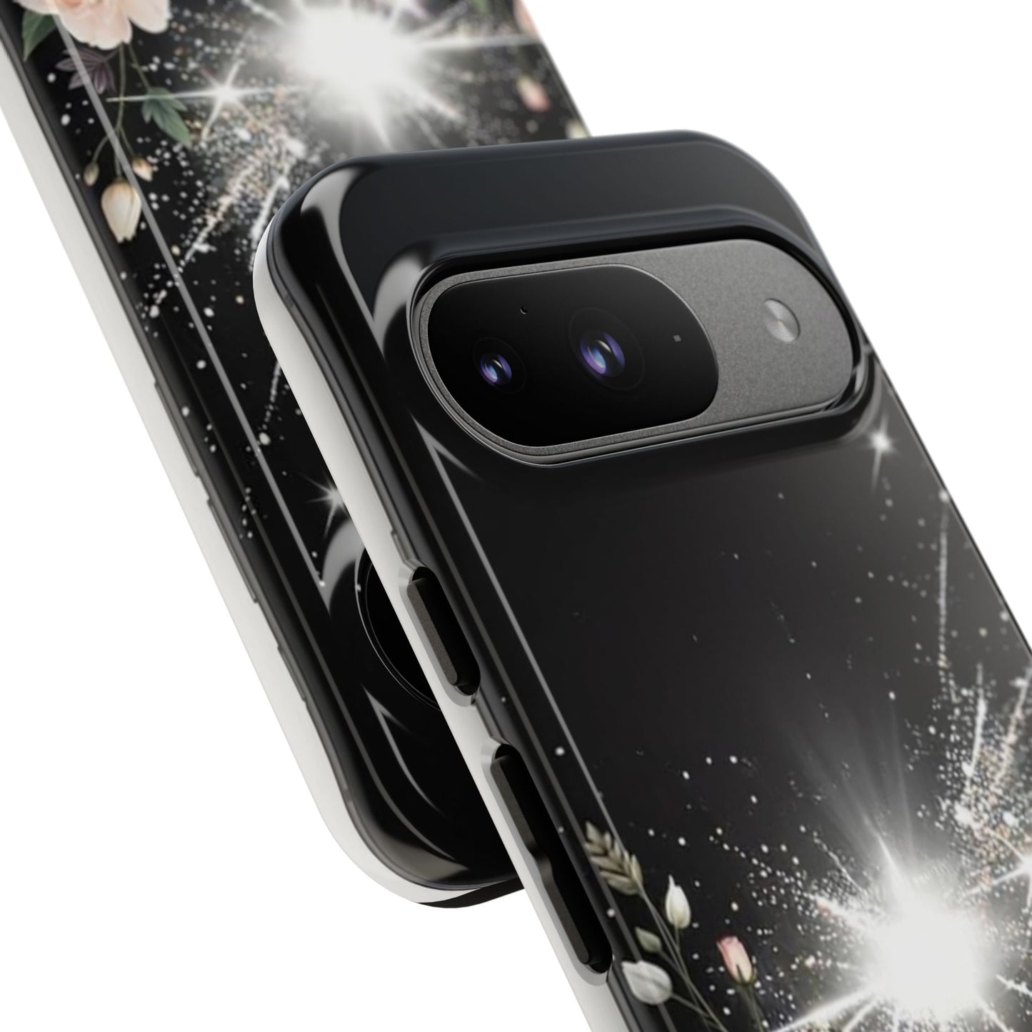 Floral Burst Phone Case — Protective Black Sparkle Design