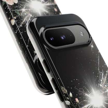 Floral Burst Phone Case — Protective Black Sparkle Design