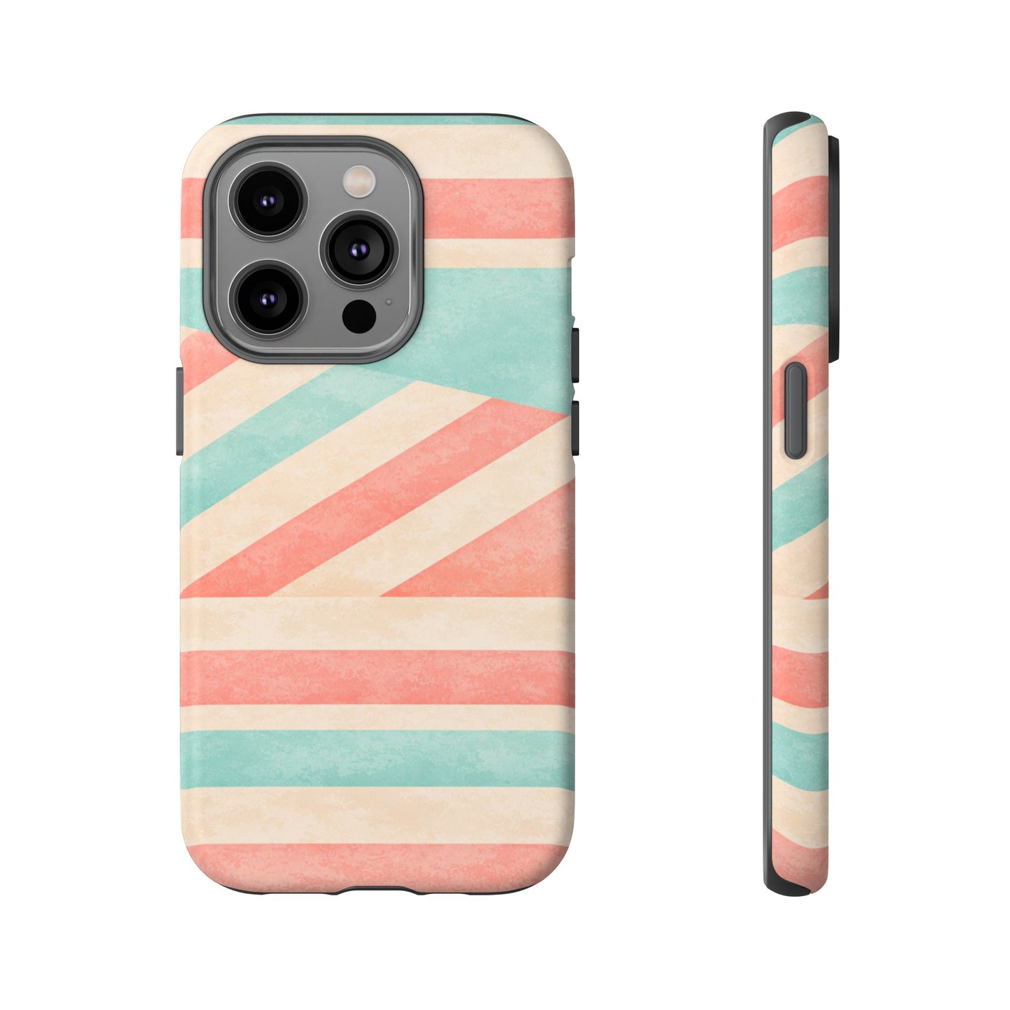 Pastel Stripes Tough Phone Case – Retro Coral & Teal Protective Cover