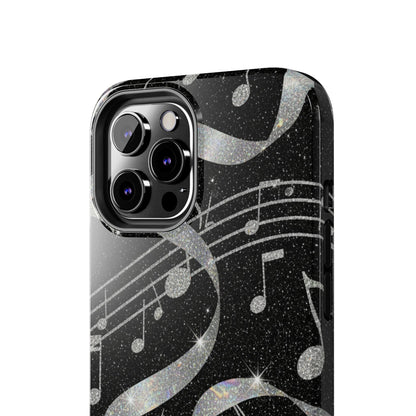 Musical Notes Tough Phone Case – Glitter Black Musician Phone Cover
