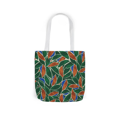 Botanical Leaves Canvas Tote — Green & Rust Floral Pattern
