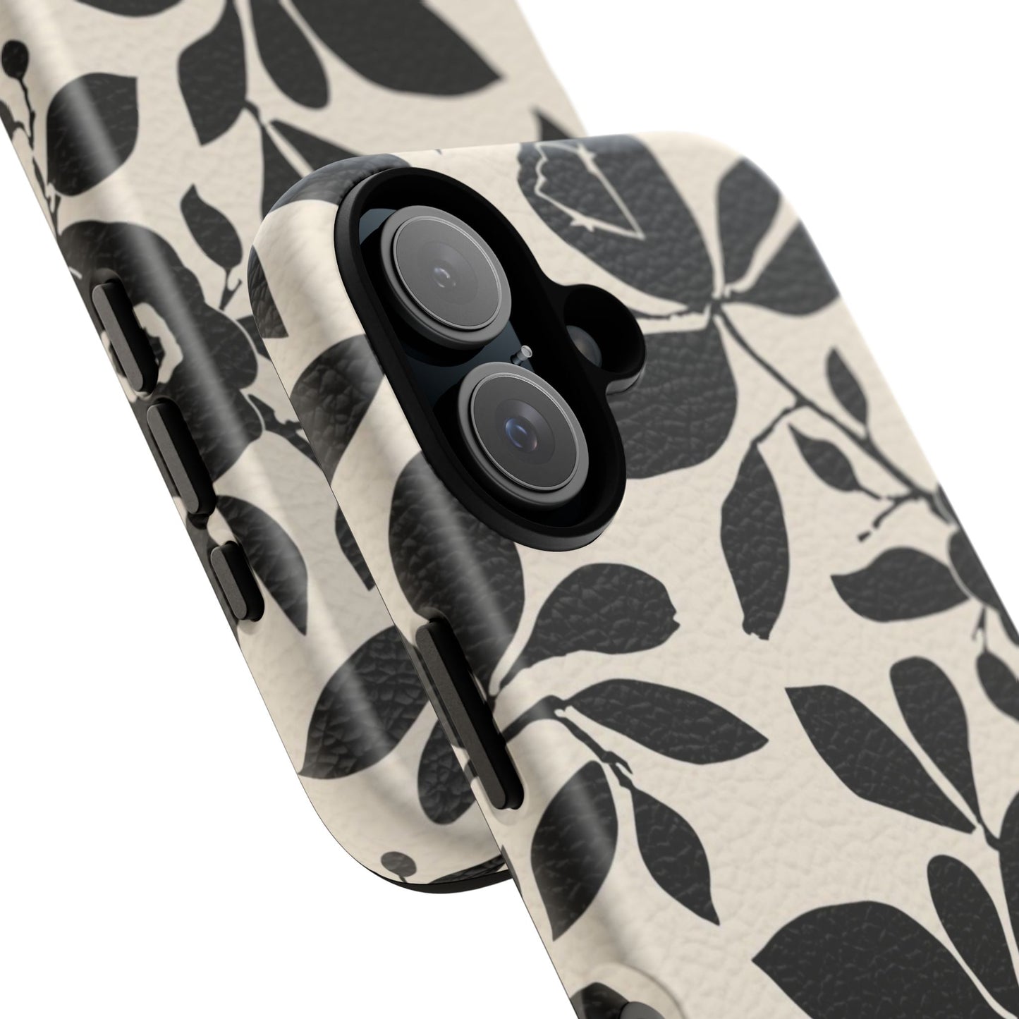 Black Floral Pattern Phone Case — Monochrome Botanical Tough Case