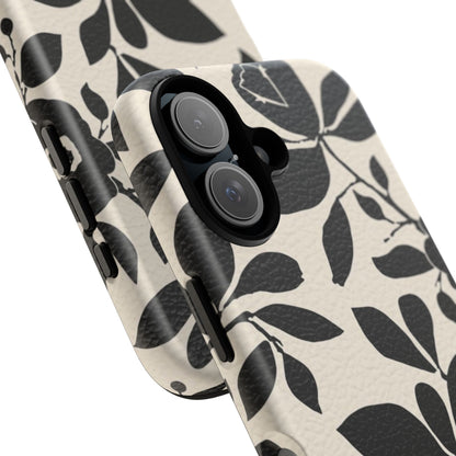 Black Floral Pattern Phone Case — Monochrome Botanical Tough Case