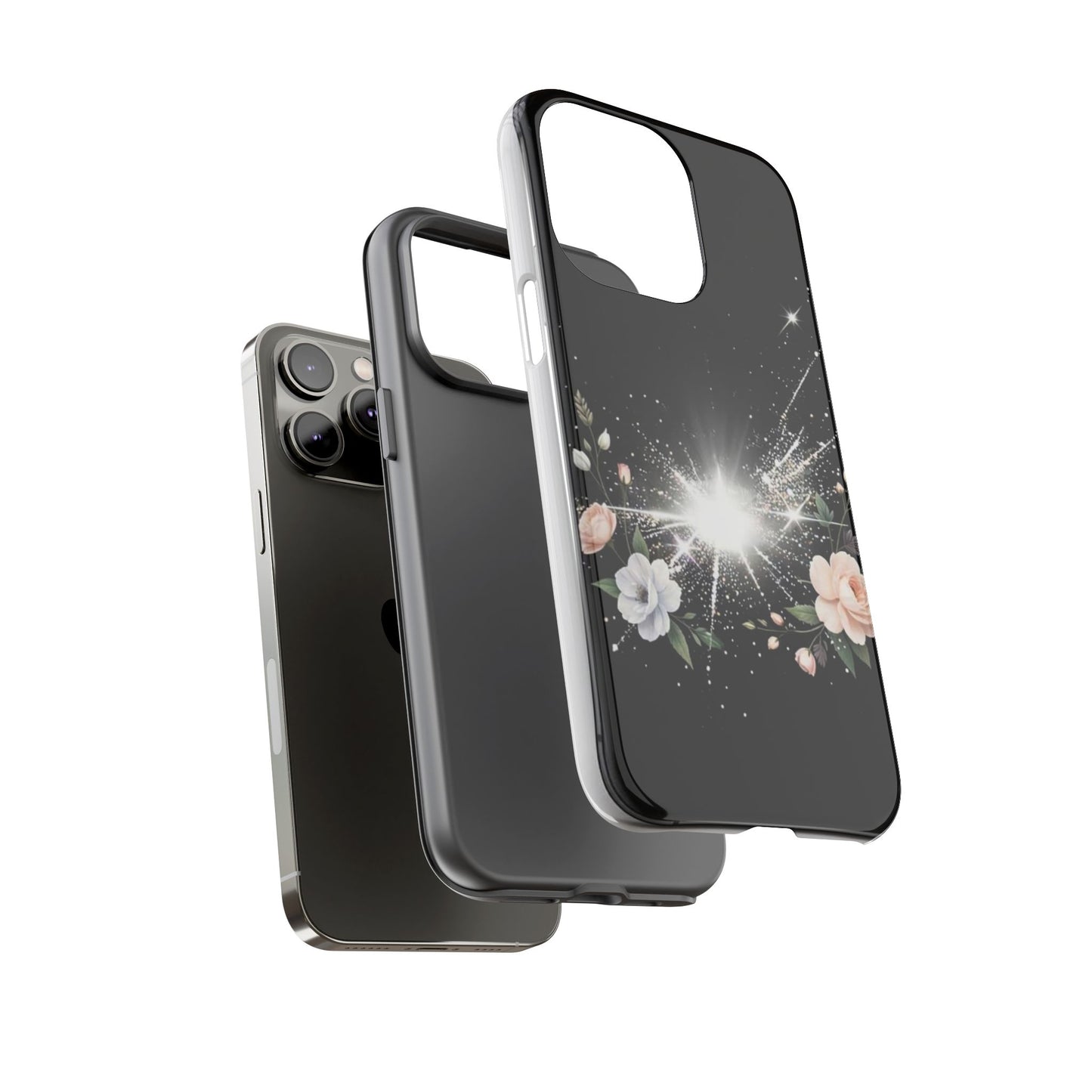 Floral Burst Phone Case — Protective Black Sparkle Design