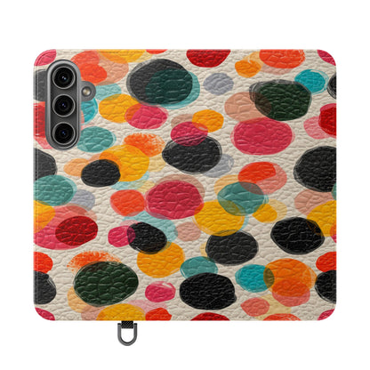 Colorful Confetti Dot Flip Phone Case — Retro Polka Wallet Cover